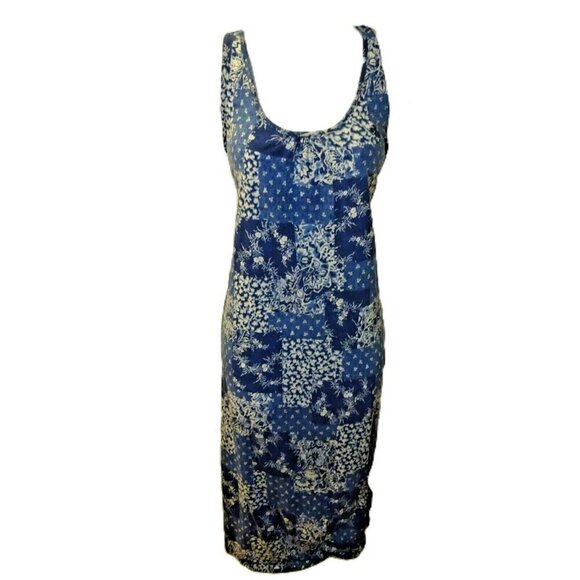 Lauren Ralph Lauren Black Label Large Blue Print Maxi Cotton Polyester Sun Dress - Picture 1 of 6